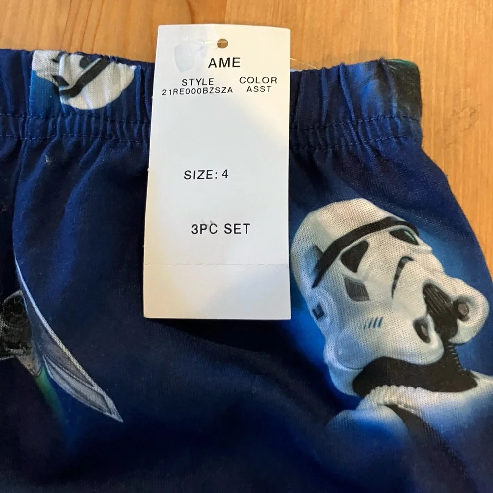NWT Star Wars Kids Rogue One 3-piece  Pajama Set - Blue and Lime Green size 4T